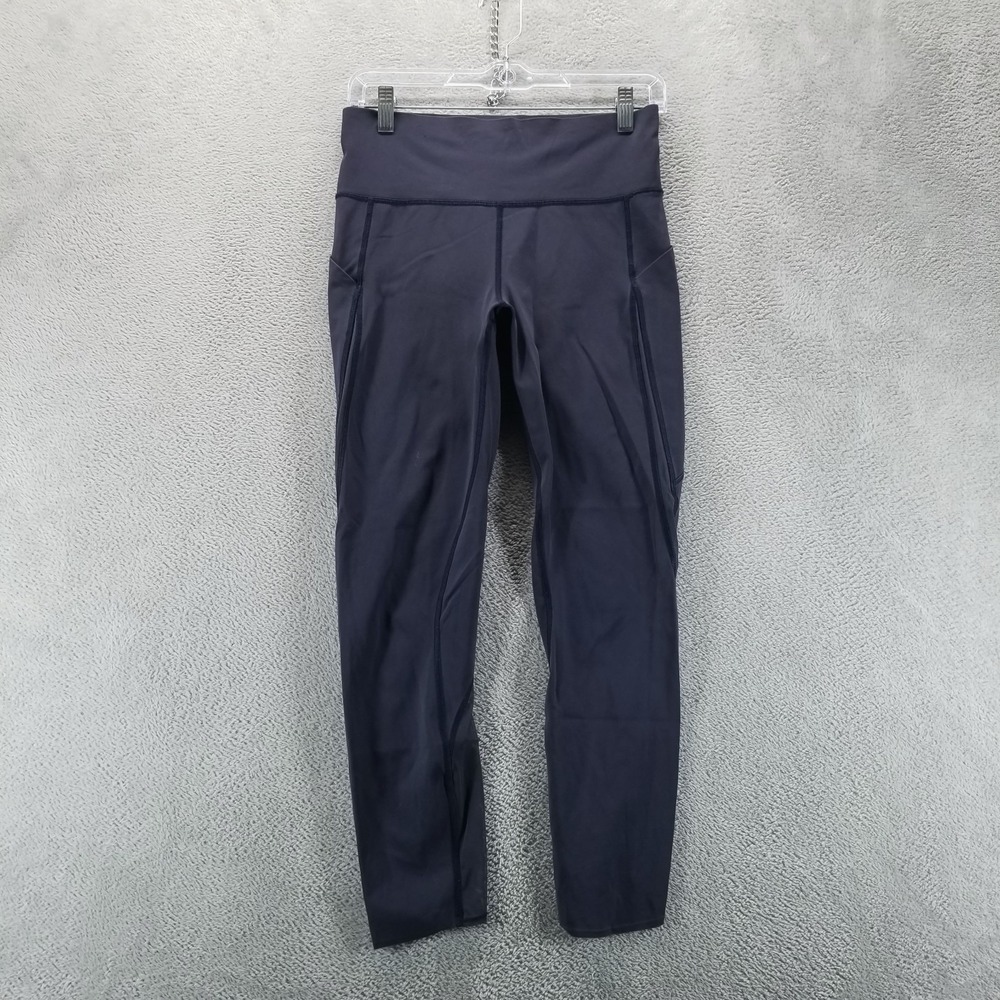 Lululemon Pants Womens 8 Blue Pace Perfect 7/8 Leggings Zip Pocket Gym Workout